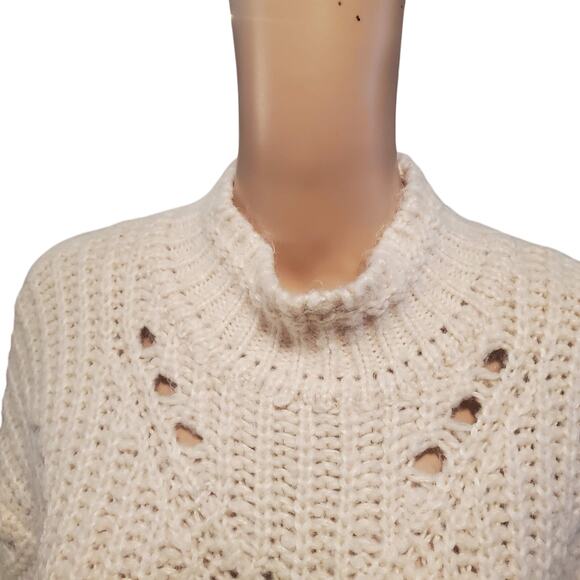 LOFT Size L Loose Chunky Knit Sweater Baby Pink Mock Neck Acrylic Alpaca Blend - Picture 4 of 9